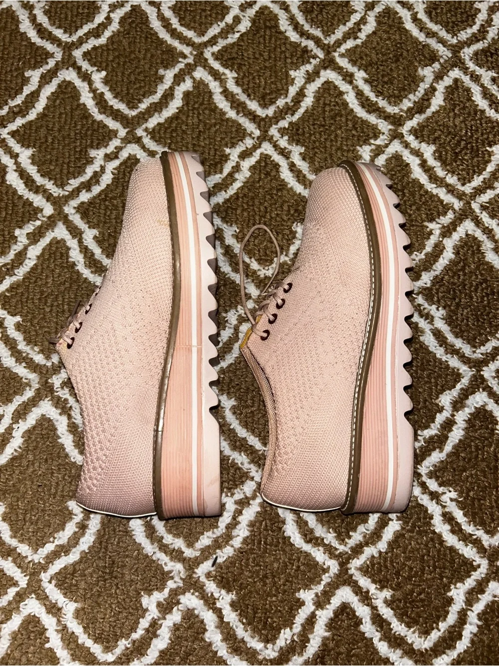 ANDREA FENZI Blush Pink Knit Lace-Up Platform Sneakers